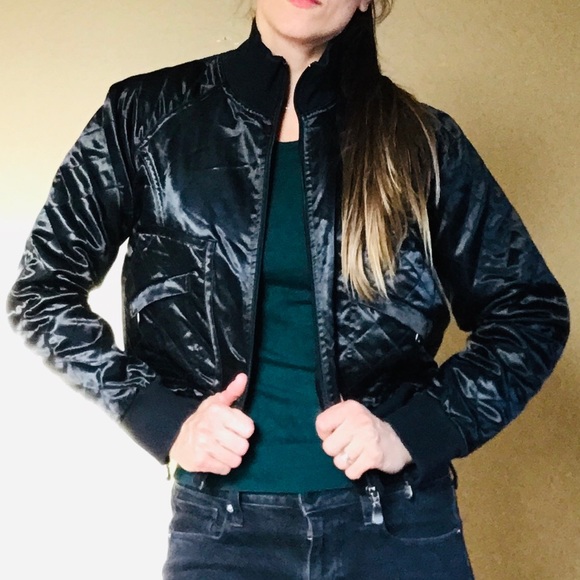 bebe Jackets & Blazers - Bebe Large Quilted Satin Bomber Jacket Black Light